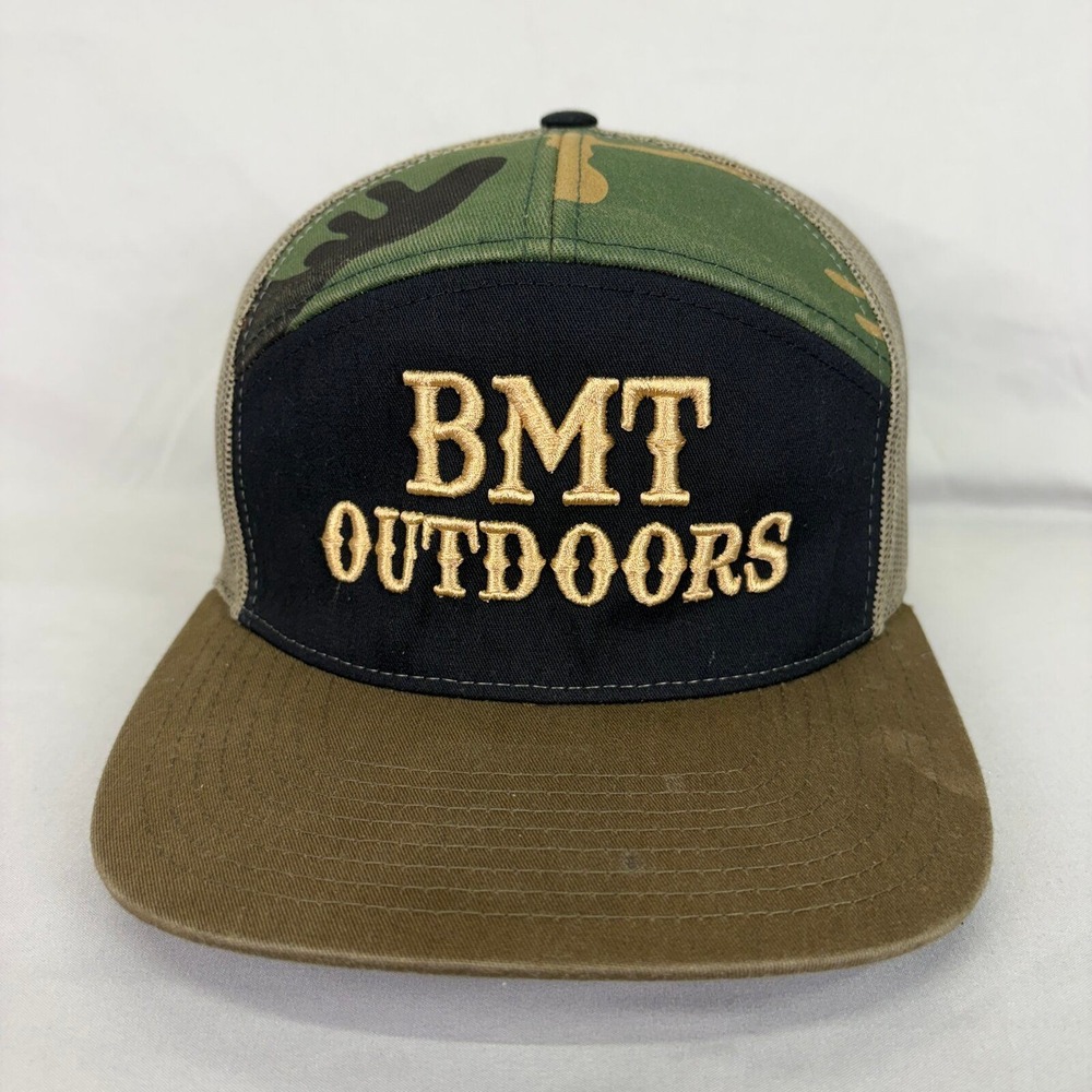 Richardson 168 BMT Outdoors Hat Mens OSFM Camo Black 7-Panel Trucker Snapback